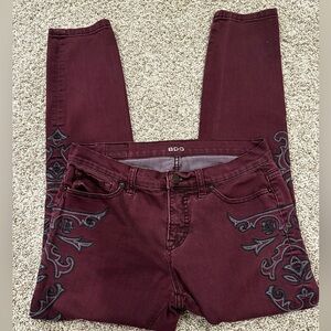 BDG mid rise twig ankle burgundy and black jeans size 28
